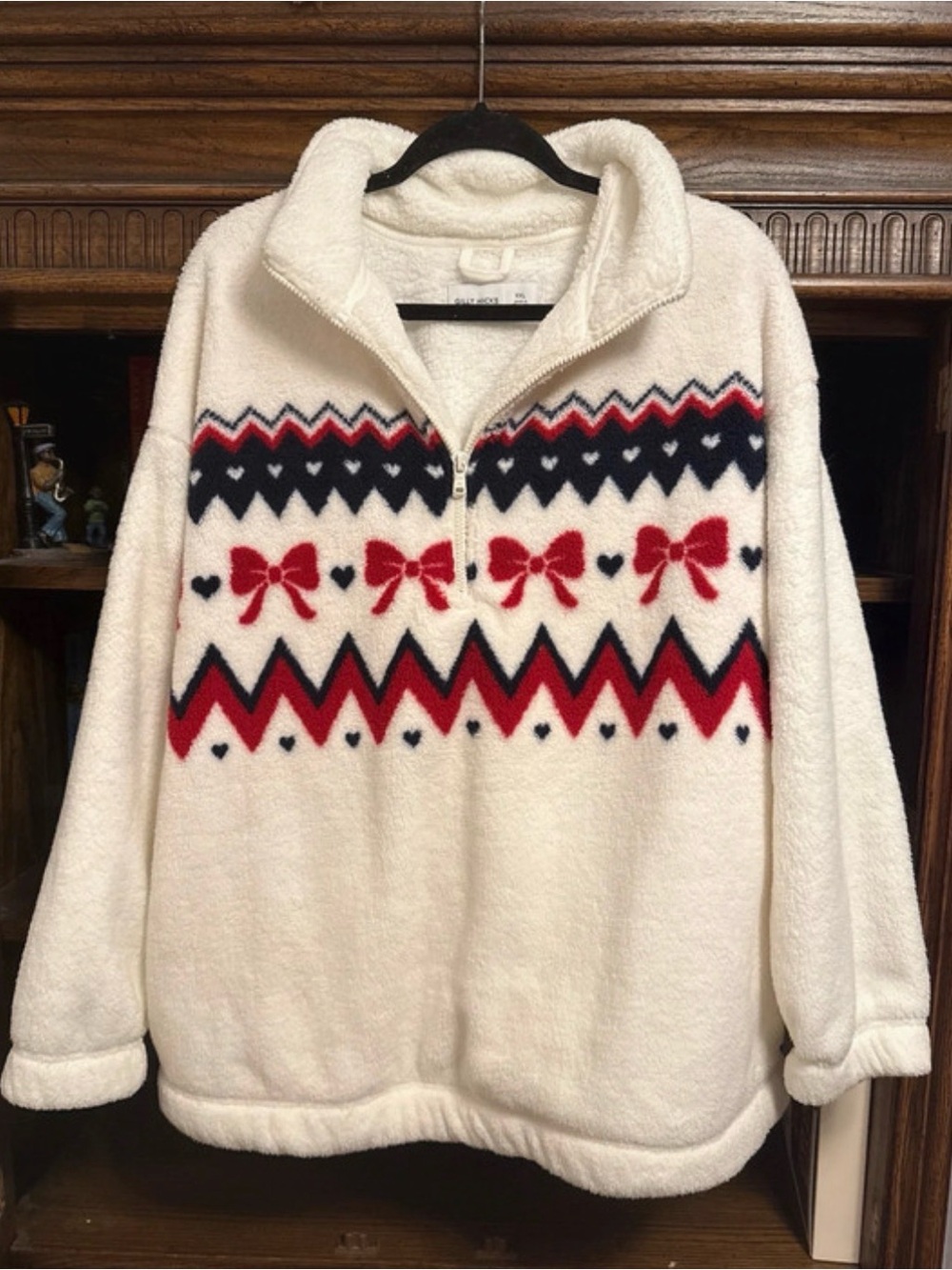 Gilly Hicks Cozy Fleece Half Zip Sweater XXL Bows Hearts Winter Pullover